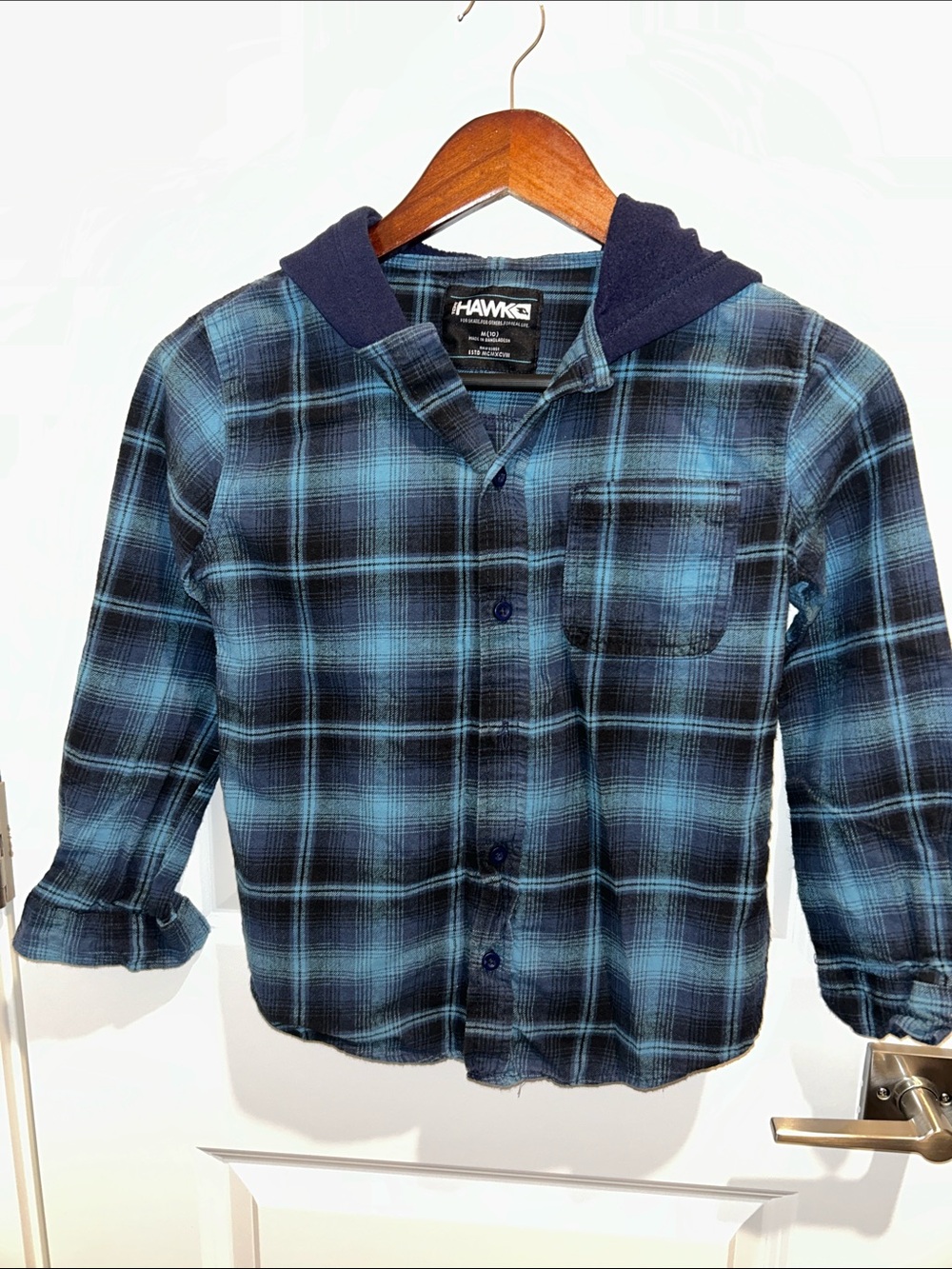 Tony Hawk Blue and Navy Plaid Hooded Button-Down Shirt for Kids